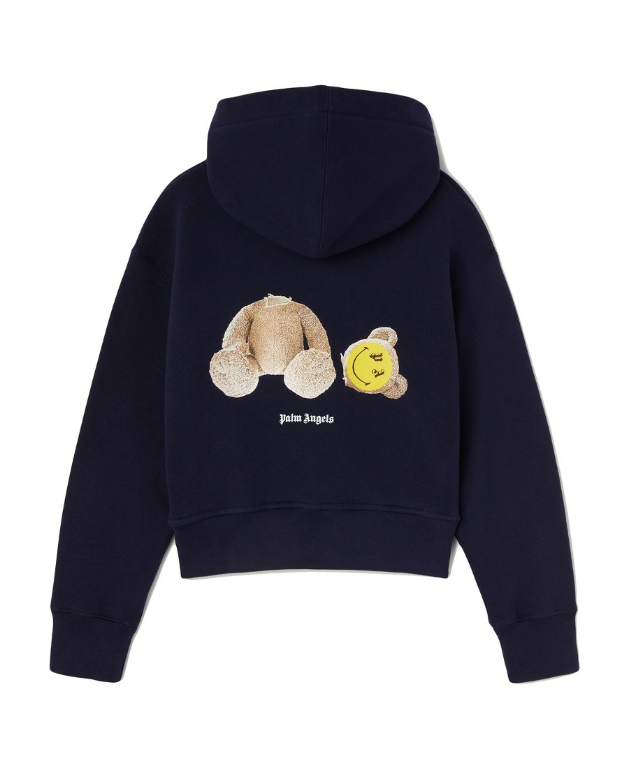Palm Angels Smiley Motif Teddy-print Hoodie In Black