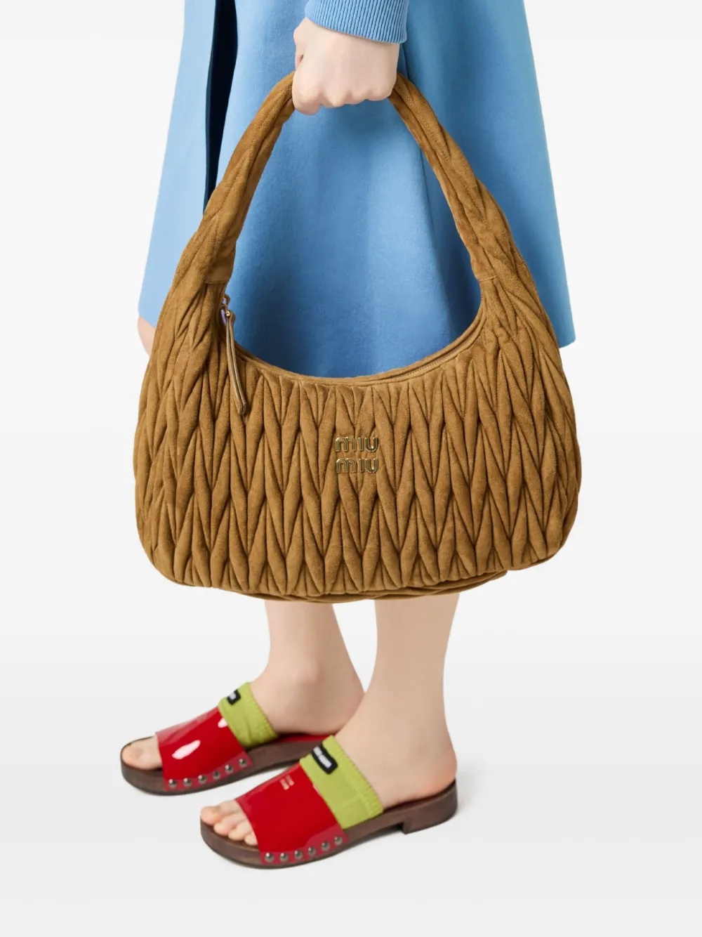 Miu Miu Wander Extra-large Matelassé Suede Bag In Olive Green