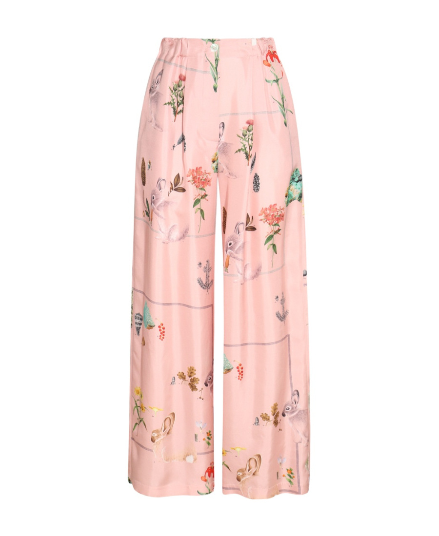 Lanvin Botanica-print Wide-leg Silk Trousers In Pink