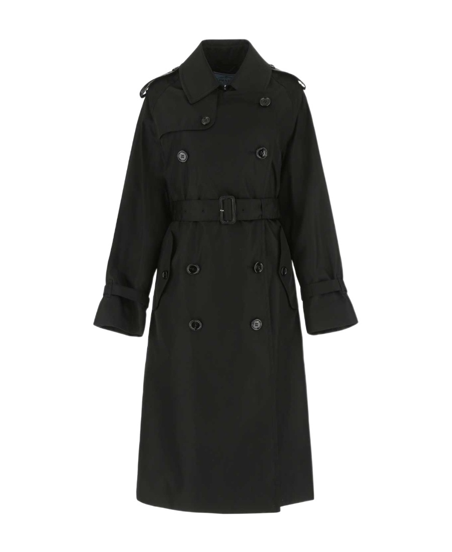 Prada Re-nylon Belted Trench Coat In Black