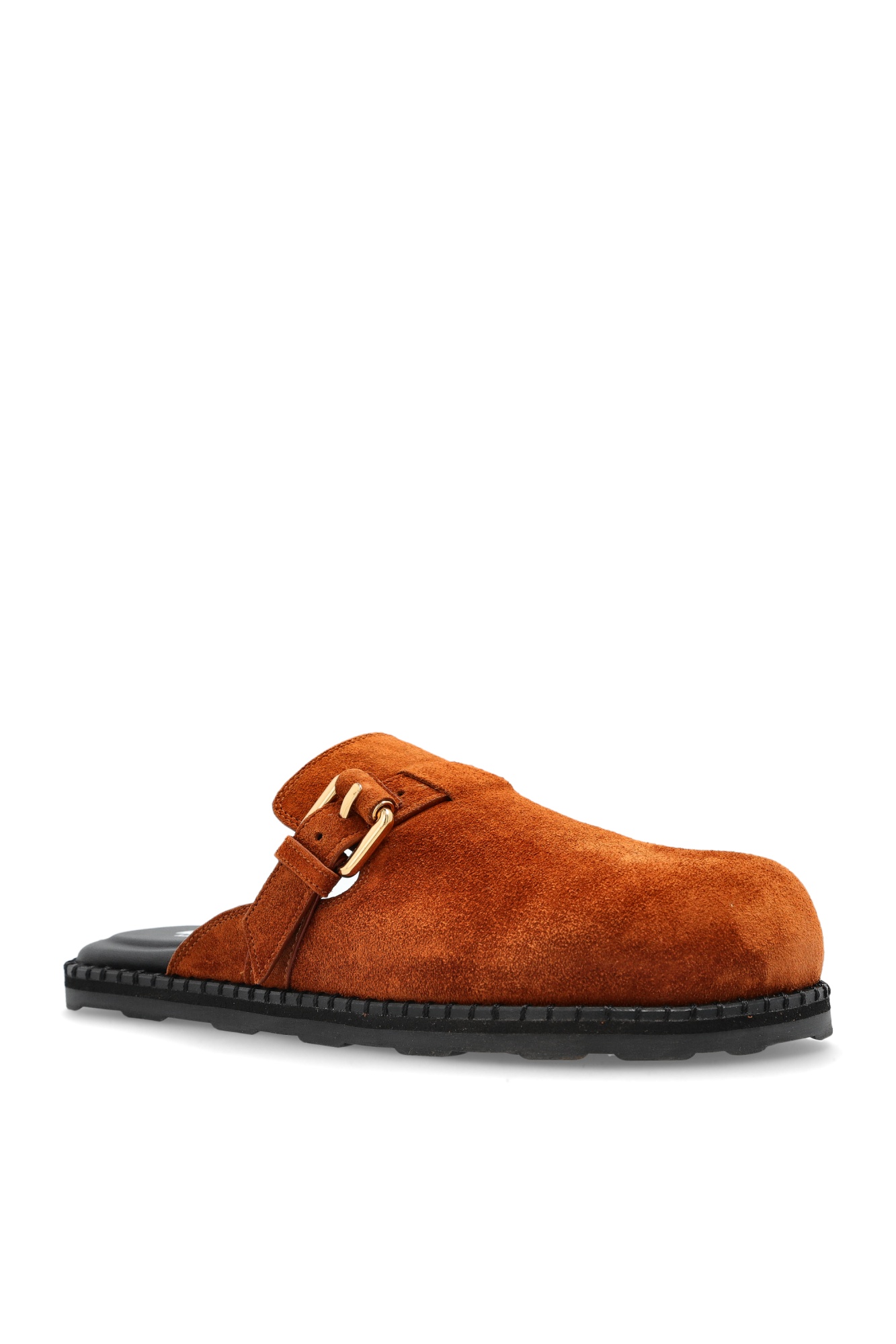 Moschino Buckle-fastening Suede Pumps In Brown