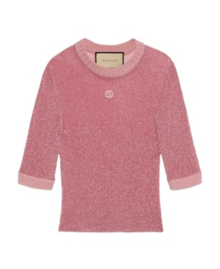Gucci Lamé-knit Cashmere Top In Pink