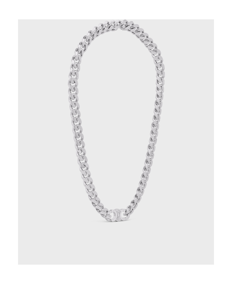 Celine Triomphe Gourmette Rhodium Plated Necklace In Gray