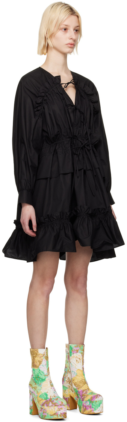 Msgm Black Ruffled Minidress In Black