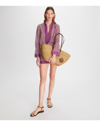 Tory Burch Ella Straw Tote Bag In Nude