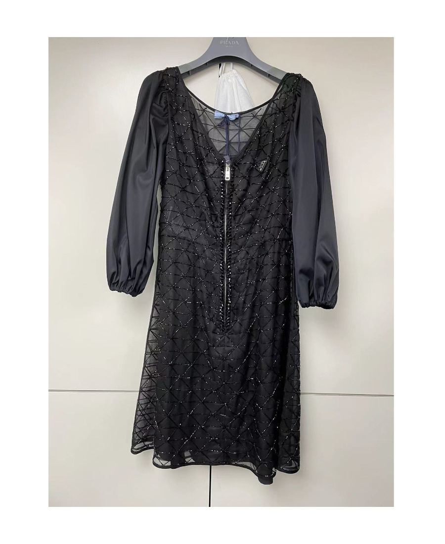 Prada V-neck Dress In Black