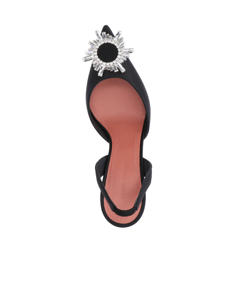 Amina Muaddi 70mm Begum Satin Slingbacks In Black