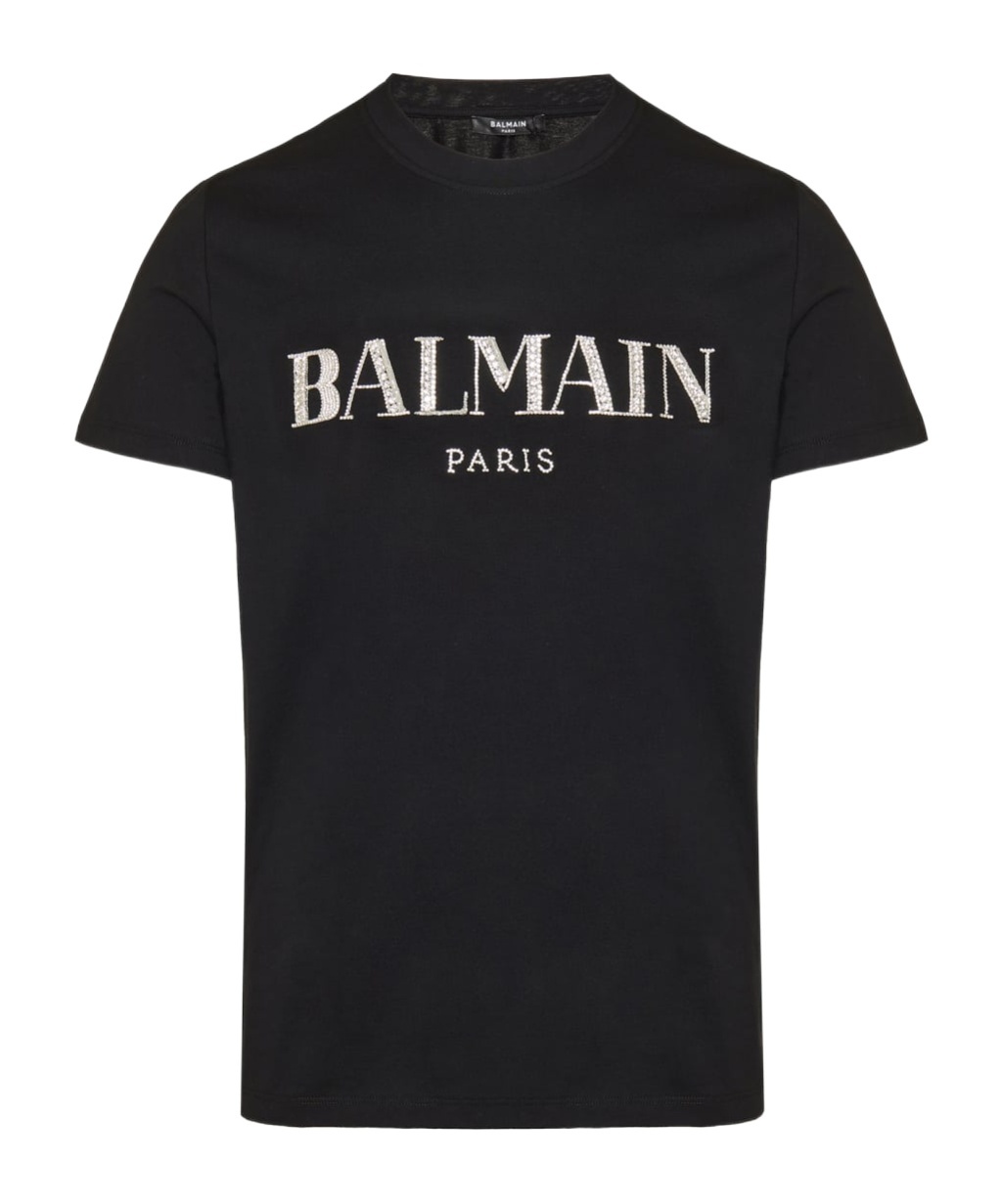 Shop Balmain Vintage Crystal-embellished T-shirt In Black