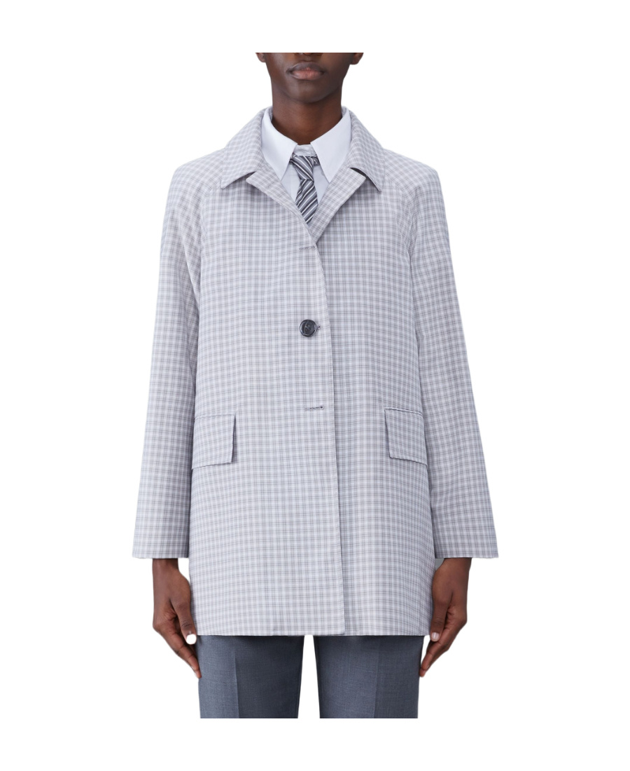 Thom Browne Check-pattern Buttoned Coat In Medium Gray
