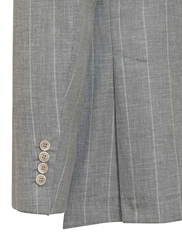 Brunello Cucinelli Double-breasted Grey Blazer With Pinstripe Pattern