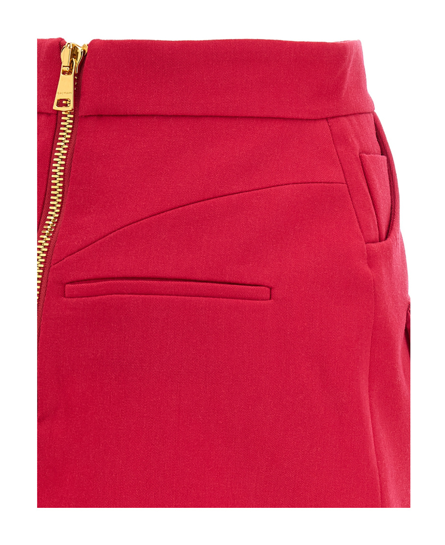 Balmain Button-embellished Virgin-wool Miniskirt In Red