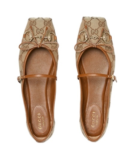 Gucci Horsebit-detailed Leather-trimmed Canvas-jacquard Ballet Flat In Nude