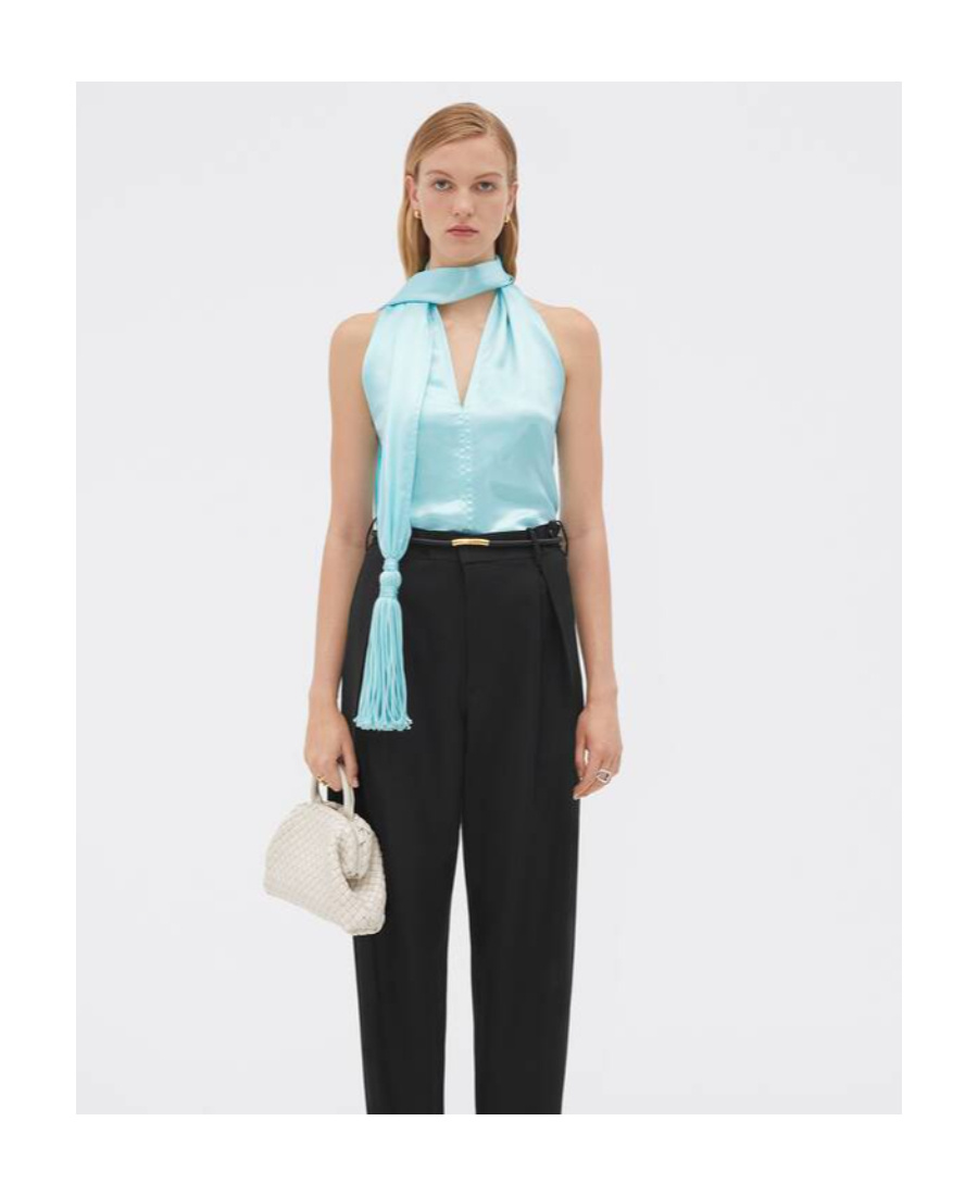 Bottega Veneta Scarf-halter Chintzed Cupro Top In Blue