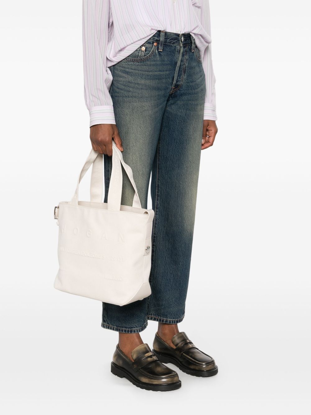 Hogan Cotton Tote Bag In White In White