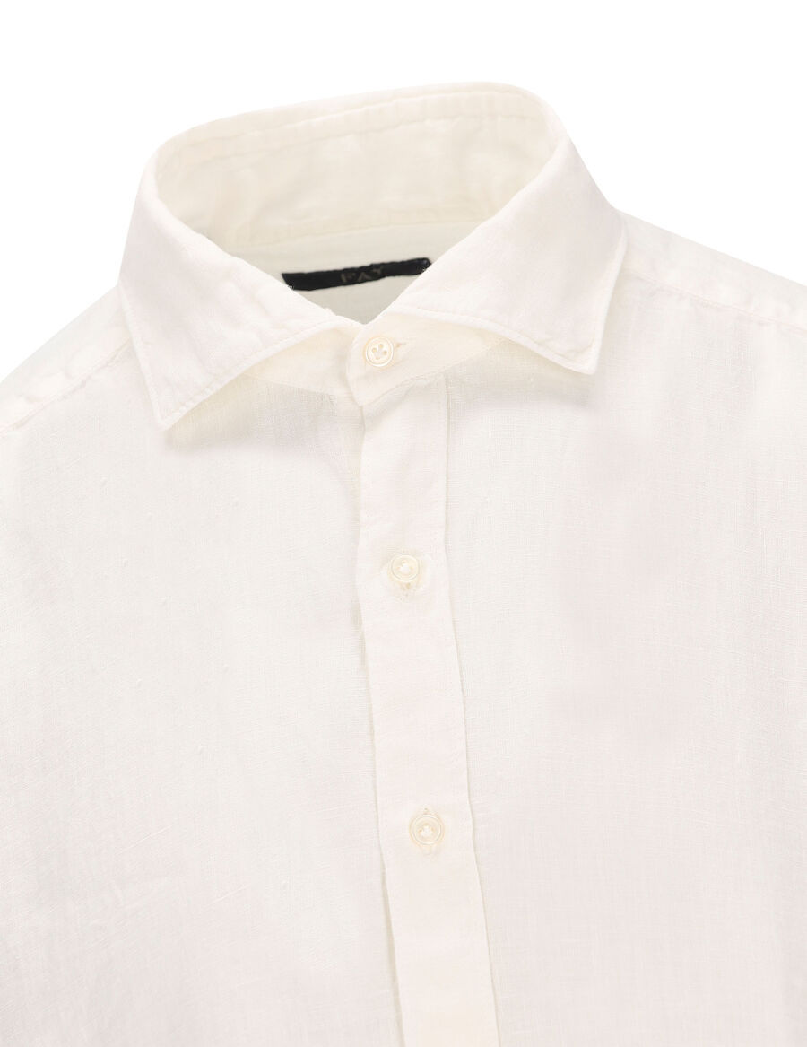 Fay Milky White Linen Shirt With Italian Made Regular Fit In White