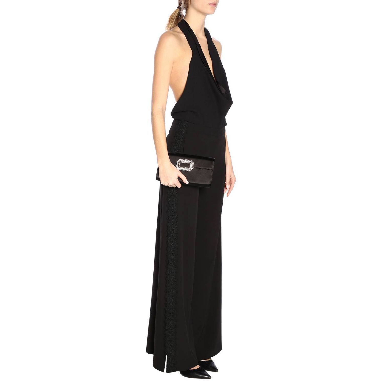 Roger Vivier Evening Envelope Satin Clutch In Black