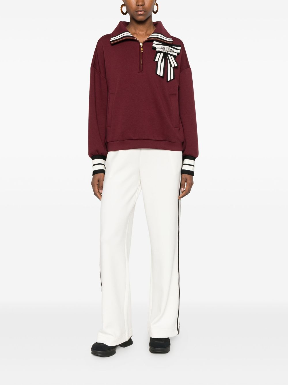 Twinset Bow-detail Short-zip Sweatshirt In Yellow