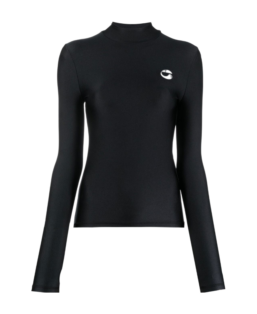 Coperni Black Tight High Neck Long Sleeve T-shirt In Black