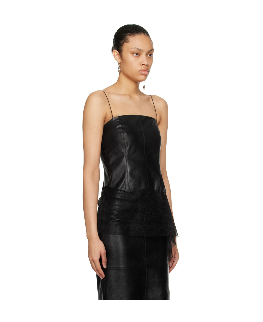 Helmut Lang Lace-trimmed Leather Tank Top In Black