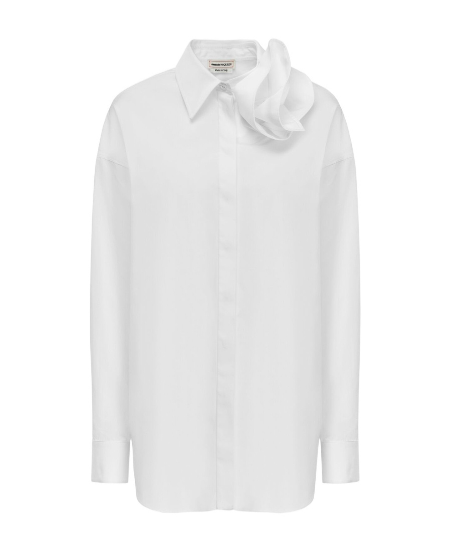 Alexander Mcqueen Rose-appliqué Cotton Shirt In White
