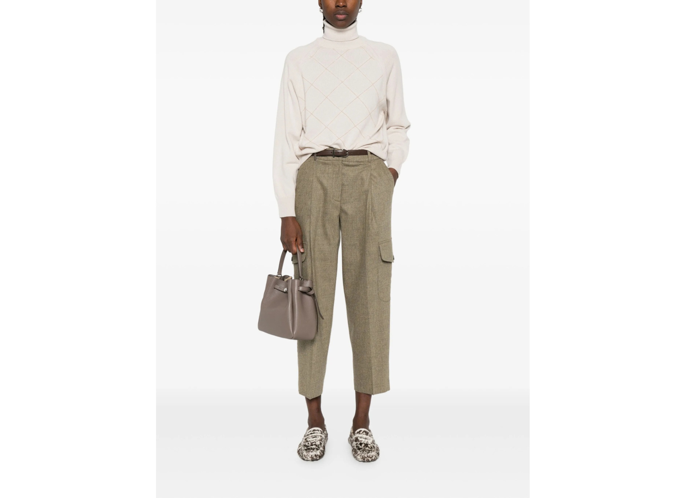 Peserico Diamond-pattern Turtleneck Sweater In White