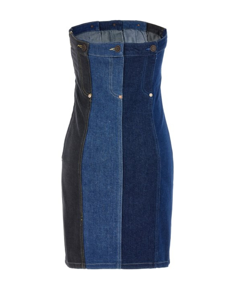 Moschino Fitted Strapless Mini Dress With Contrast Stitching In Blue