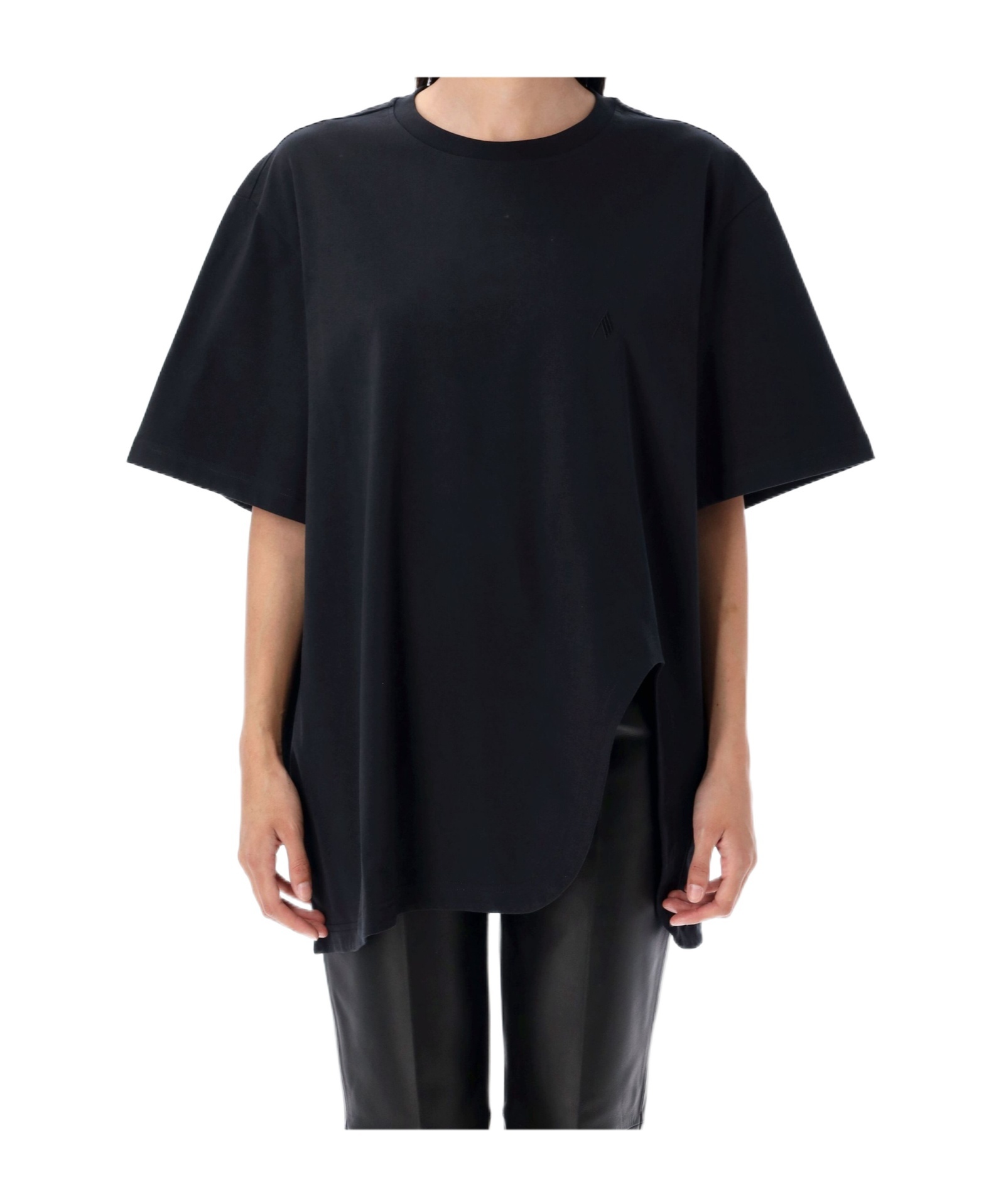 Attico Asymmetric Oversized Round Neck Short Sleeve Top In Black
