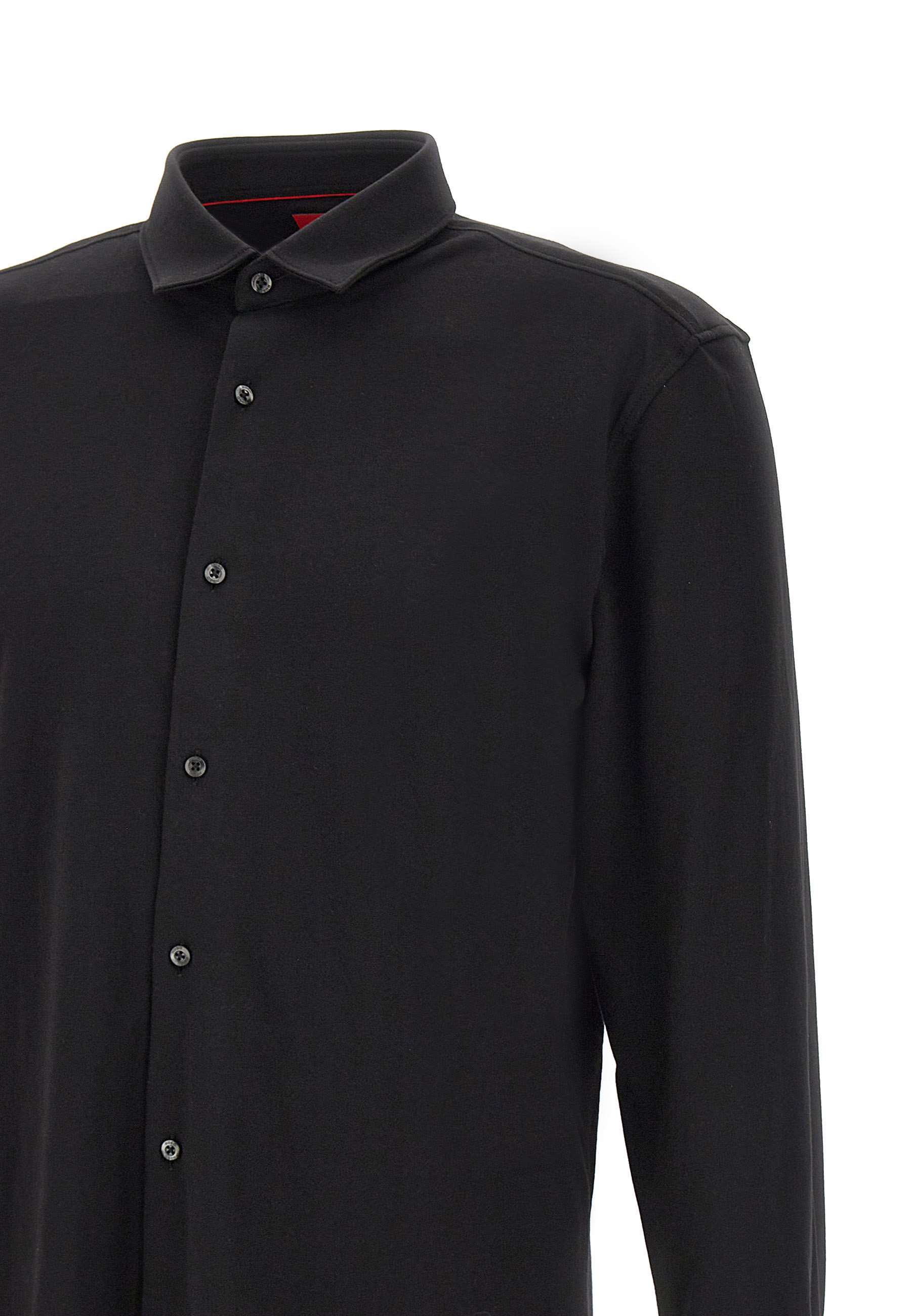 Hugo Boss Slim-fit Shirt In Stretch-cotton Satin With Piping In Black