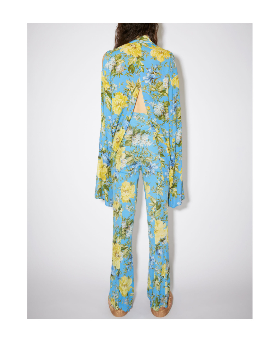 Acne Studios Floral Printed Horn Trousers In Blue