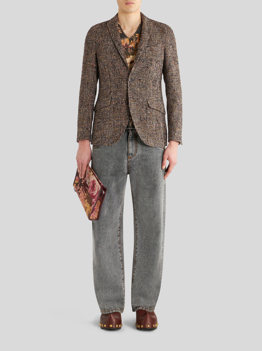 Etro Check Pattern Notch Lapel Jacket With Front Pockets In Brown