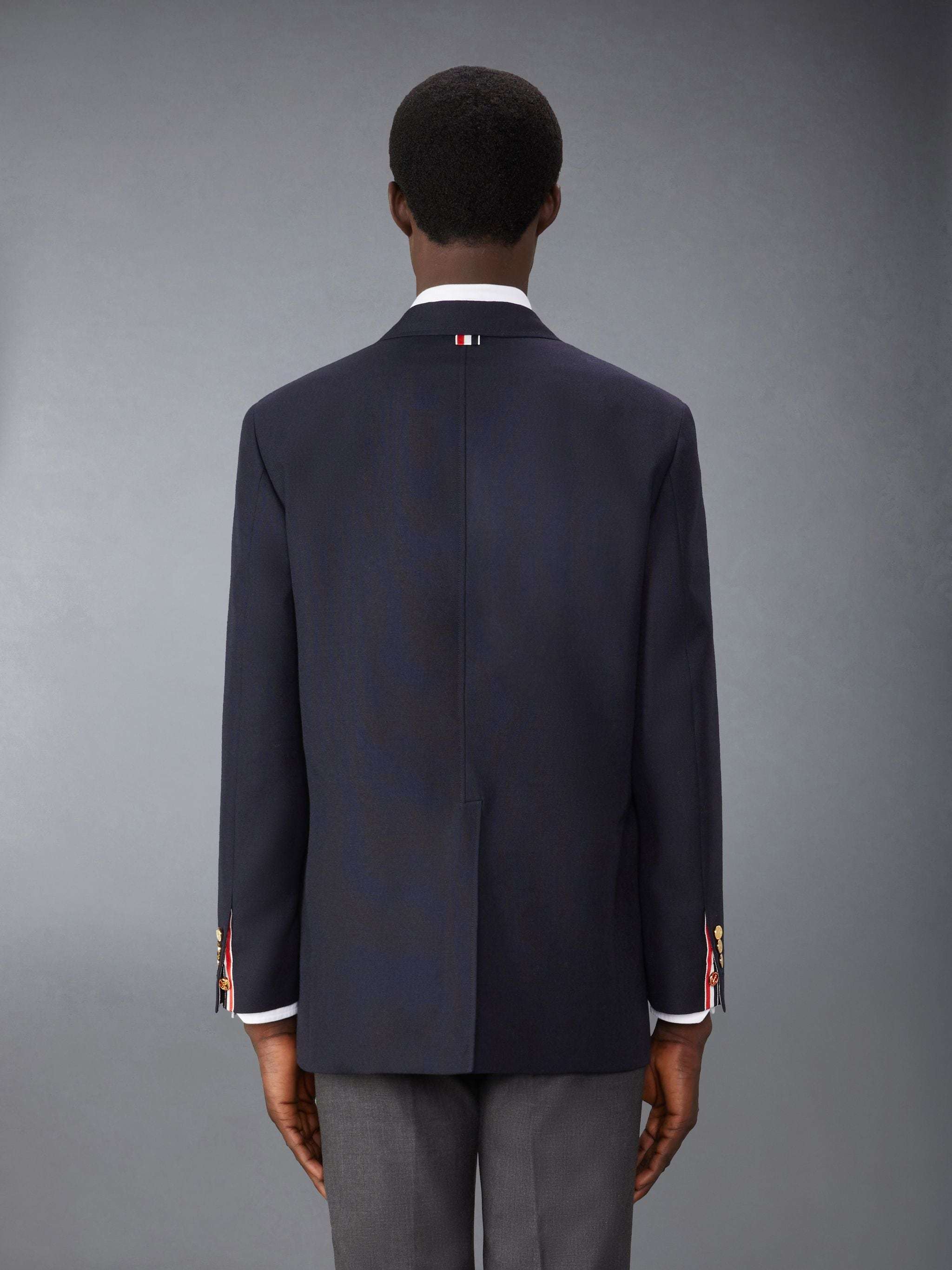 Thom Browne Blue Single-breasted Virgin Wool Blazer In Black