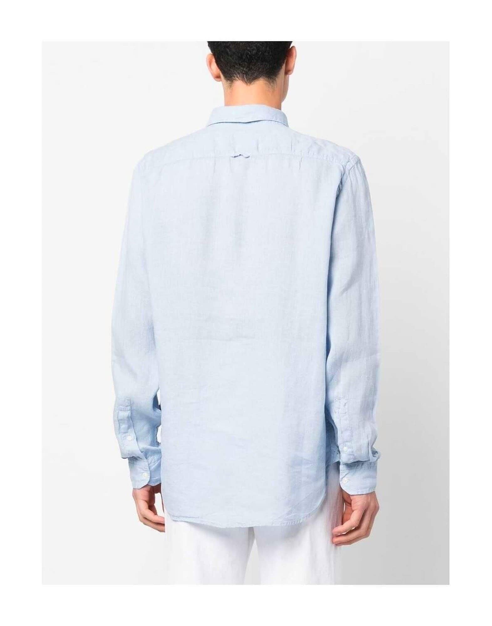 Woolrich Linen Shirt Gd Button-down Collar In Blue
