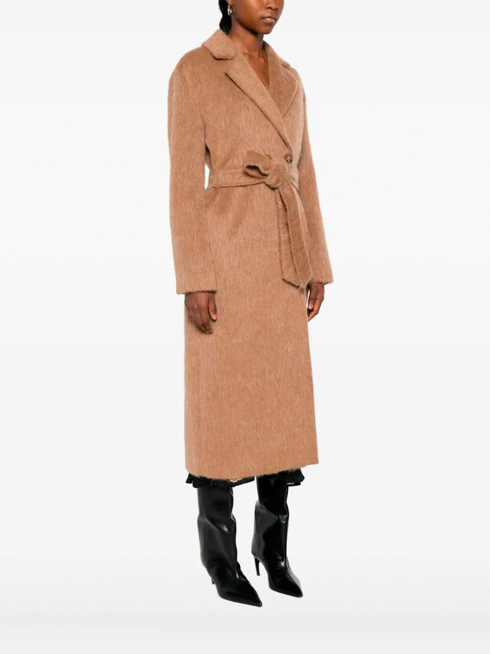 Twinset Double-breasted Belted Coat In Brown