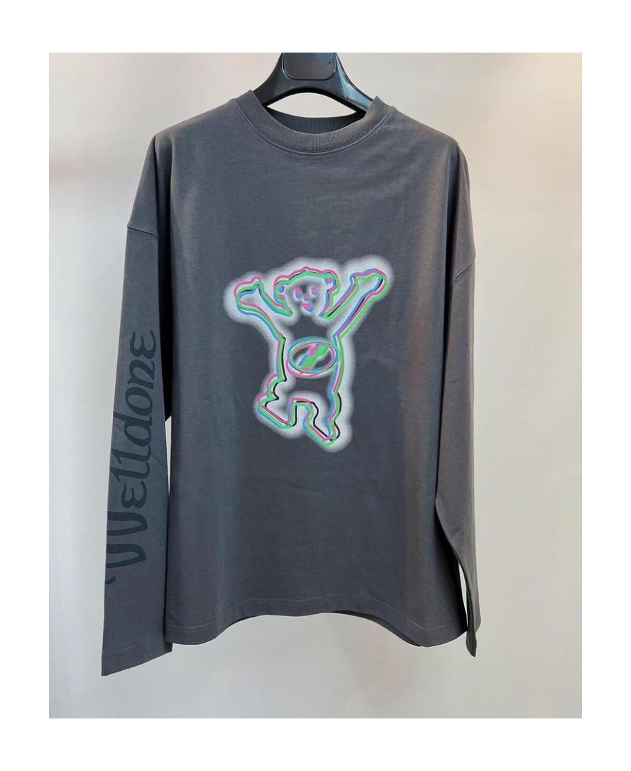 We11 Done Grey Colourful Teddy Print Long Sleeve Cotton T-shirt In Black