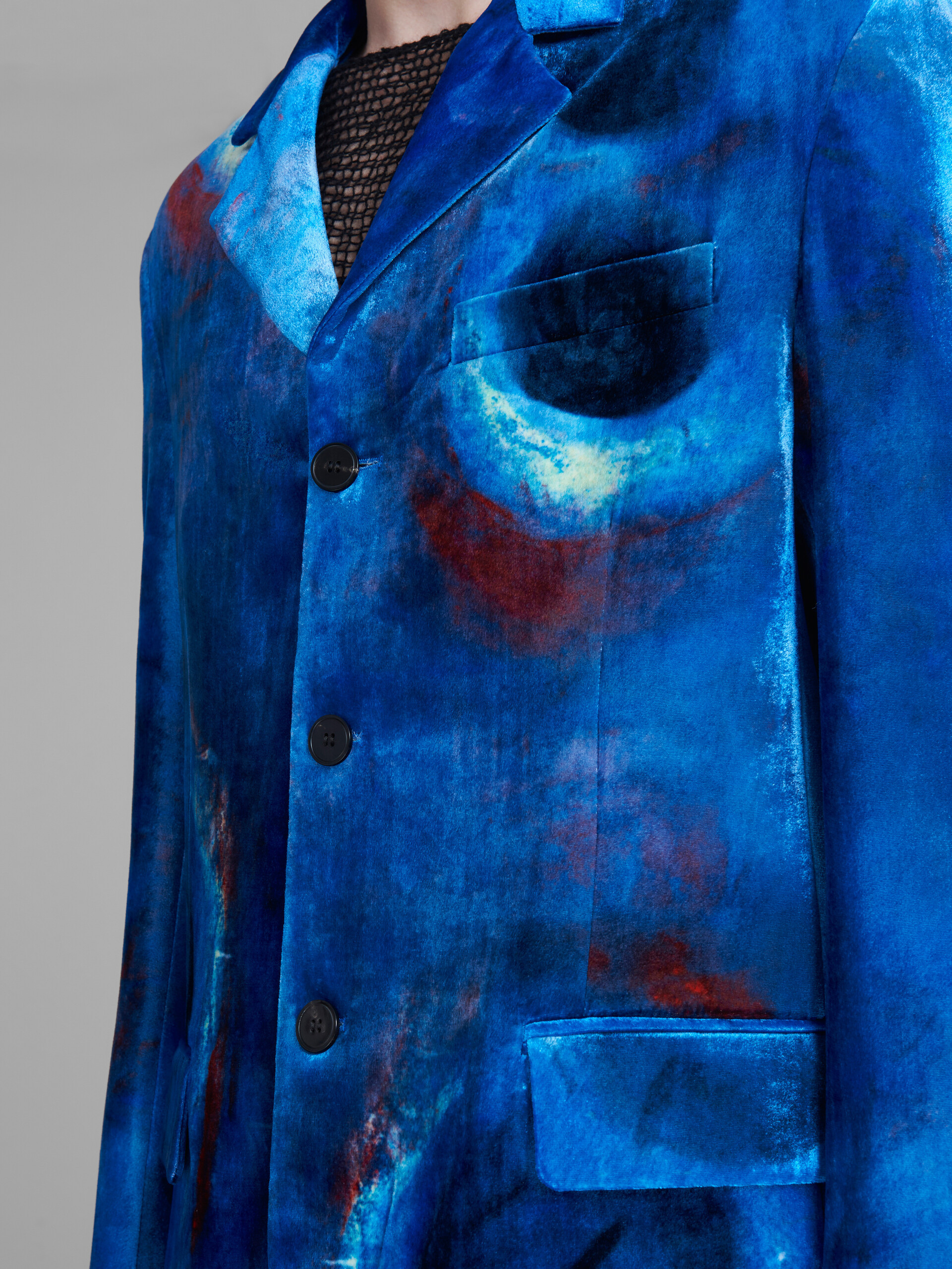 Marni Single-breasted Velvet Blazer With Buchi Blu Print
