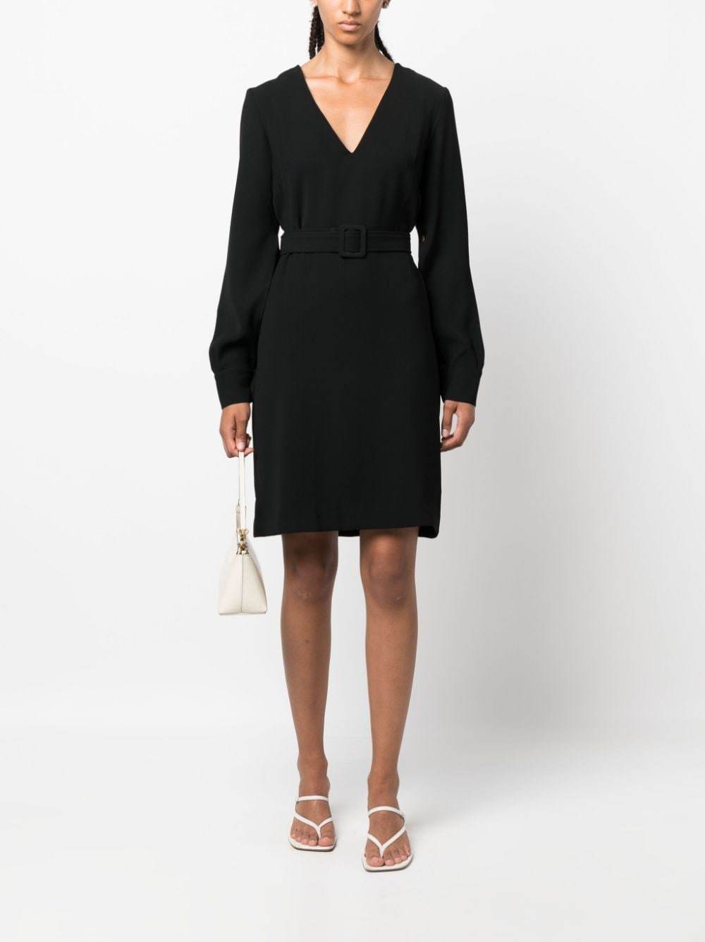 P.a.r.o.s.h Belted V-neck Above-knee Minidress In Black