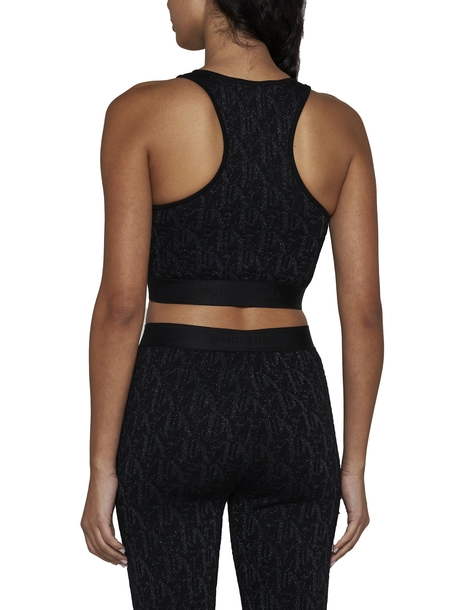 Shop Palm Angels Monogram Jacquard Knitted Bra Top In Black