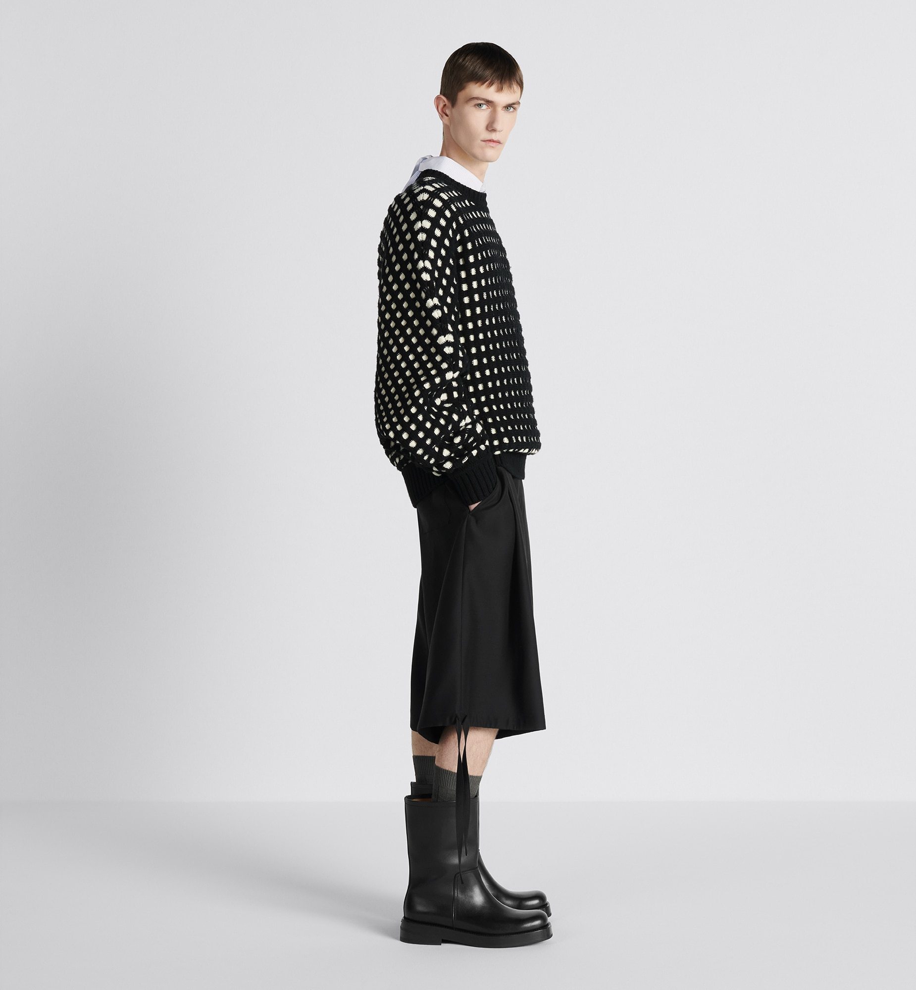 Dior Pull Rope Details Shearing Wool Shorts In Black