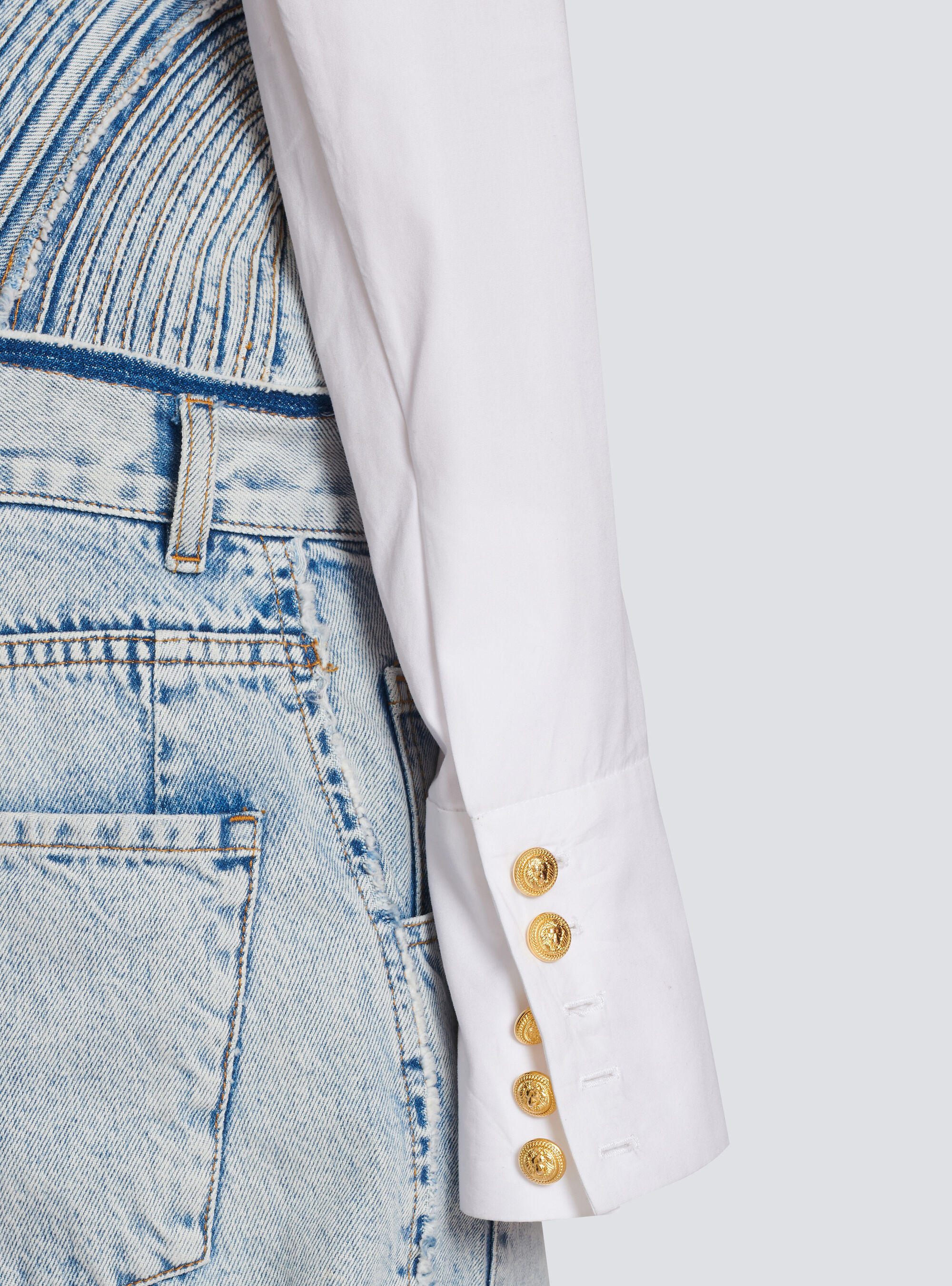 Balmain White Cotton Poplin Cropped Shirt In White