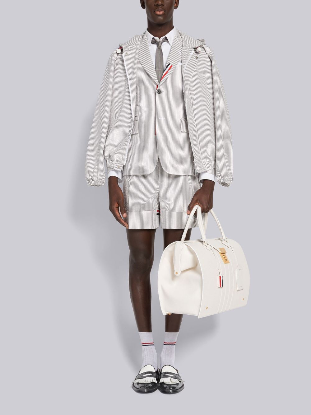 Shop Thom Browne Seersucker Single-breasted Blazer In White