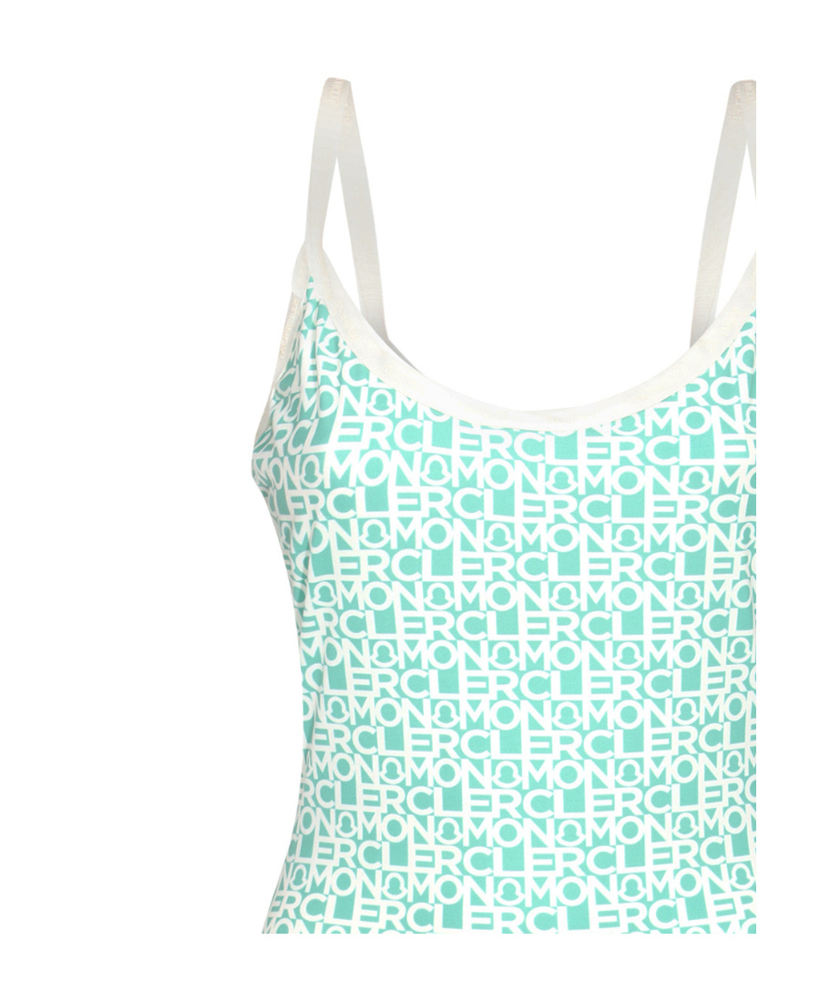 Shop Moncler Logo Print Swimsuit In Green