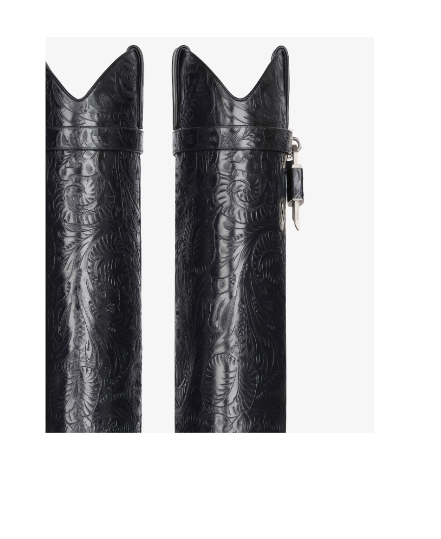 Givenchy Shark Lock Leather Knee-high Cowboy Boot In Black