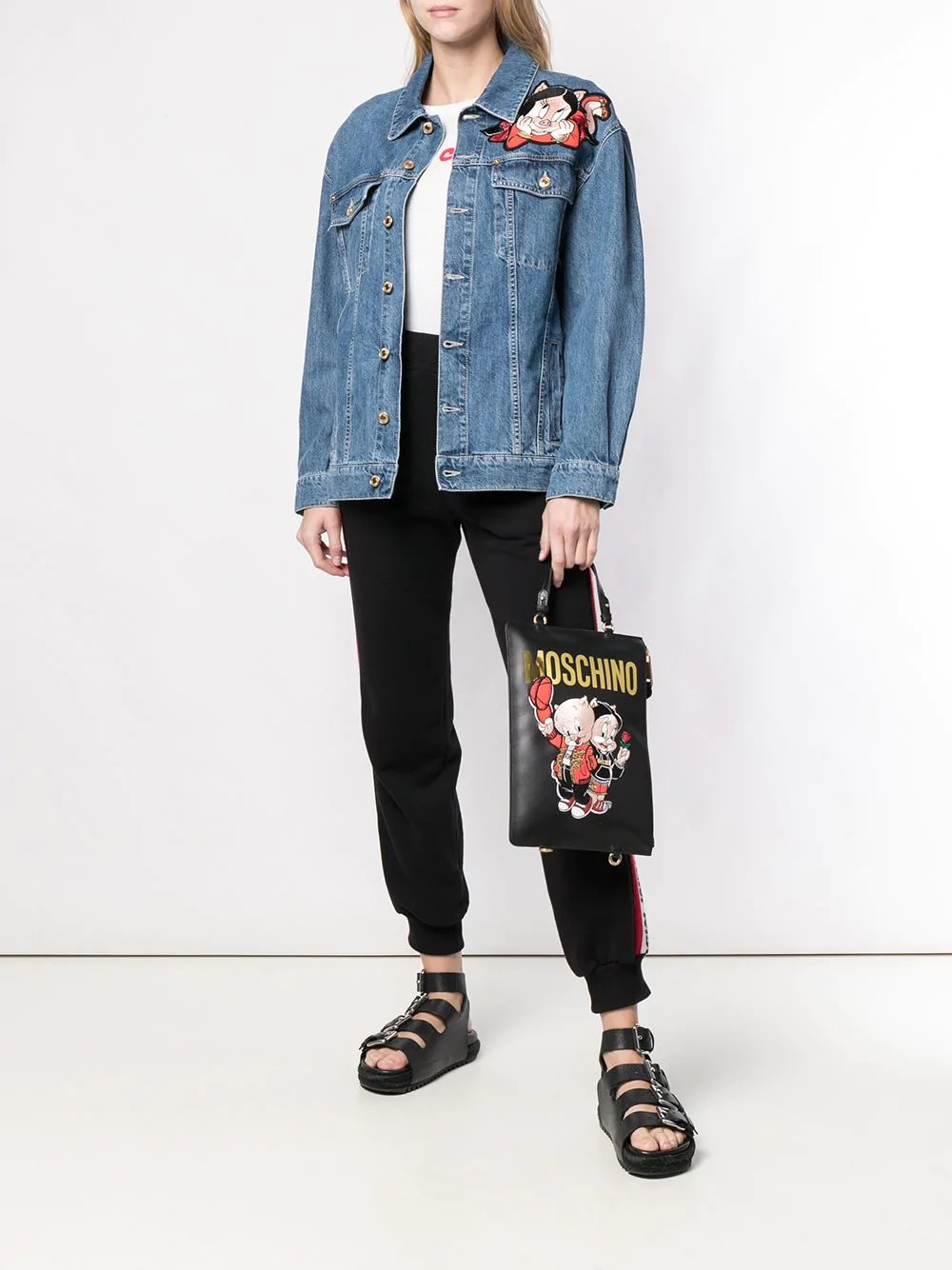 Moschino Porky Pig Embroidered Patch Denim Jacket In Blue
