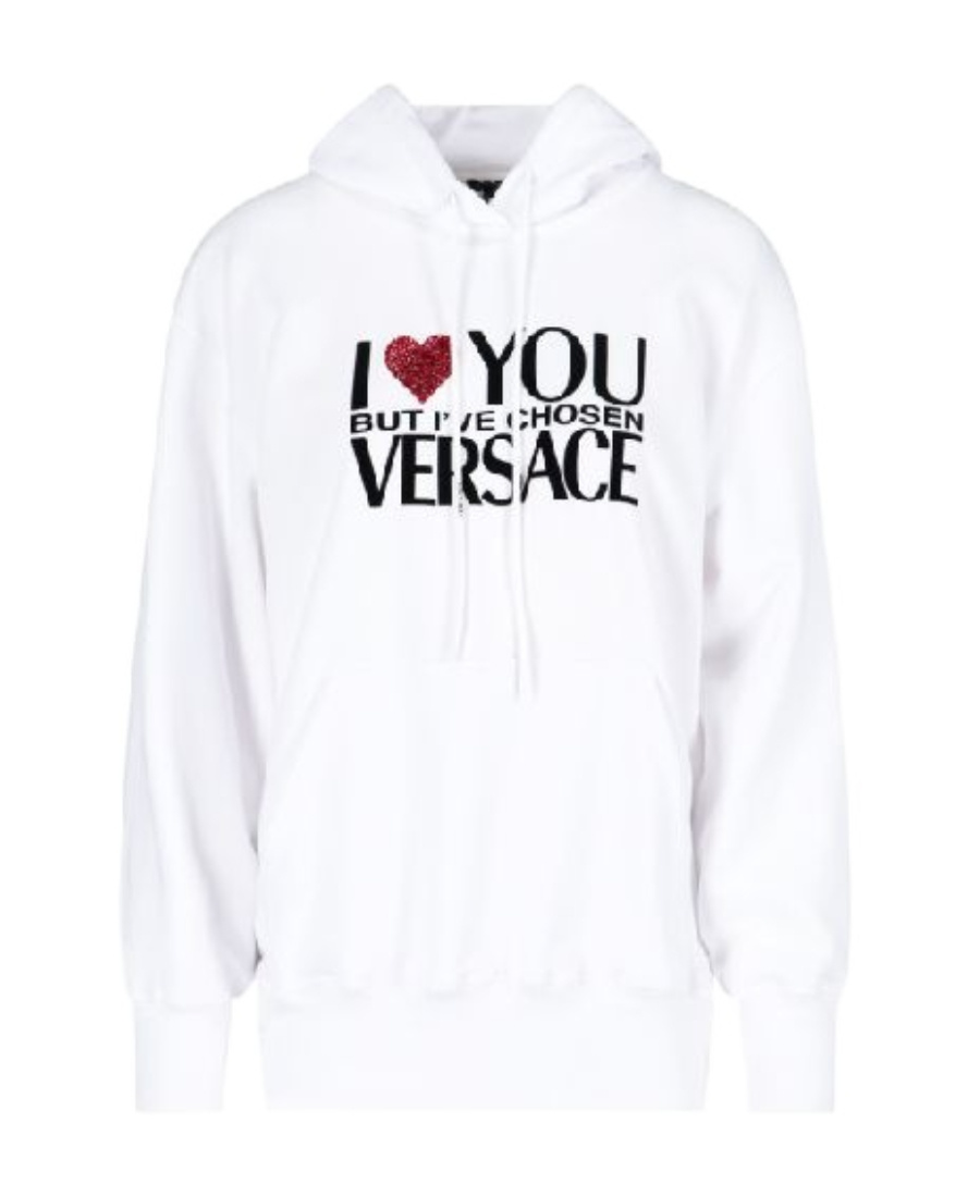 Versace Crystal-embellished Slogan Hoodie In White