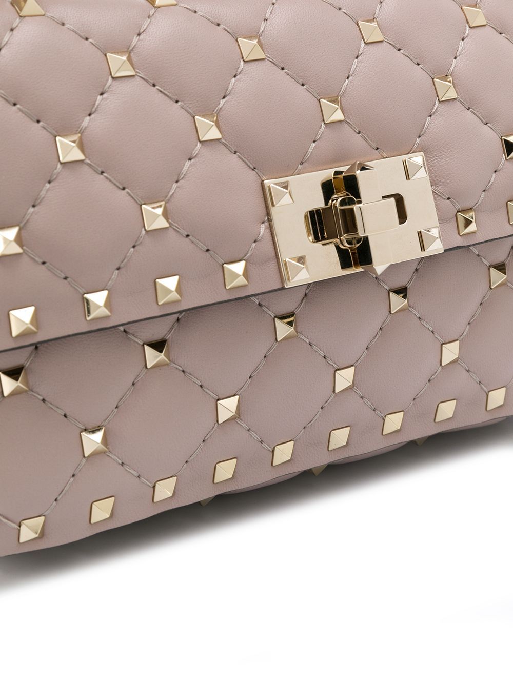 Valentino Beige Leather Small Rockstud Spike Top Handle Bag In Nude