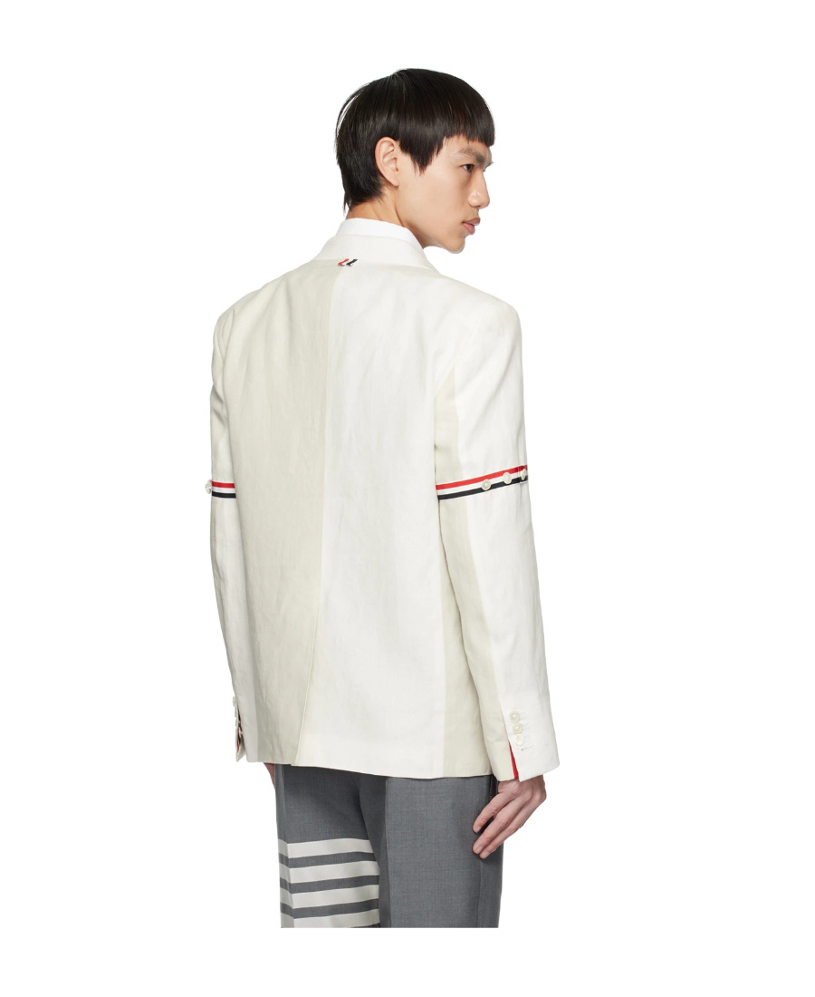 Thom Browne Rwb Stripe Single-breasted Linen Blazer In White