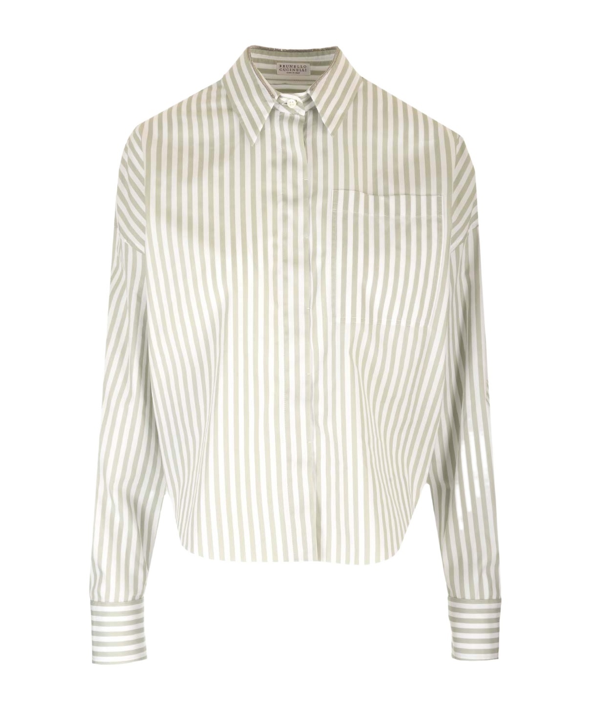 Brunello Cucinelli Striped Chain-embellished Shirt In Gray