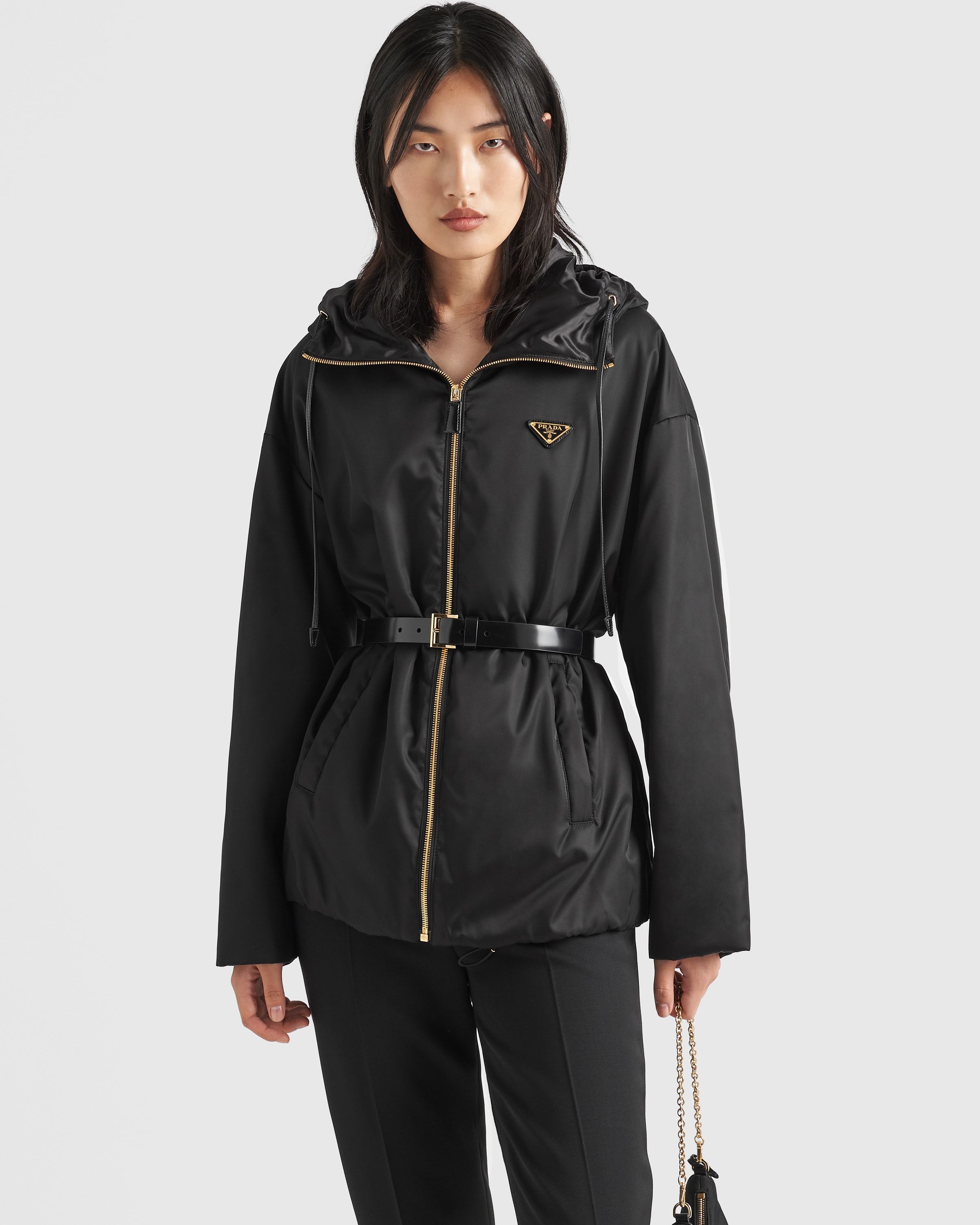 Prada Womens Black Re-nylon Belted Recycled-nylon Jacket In Black