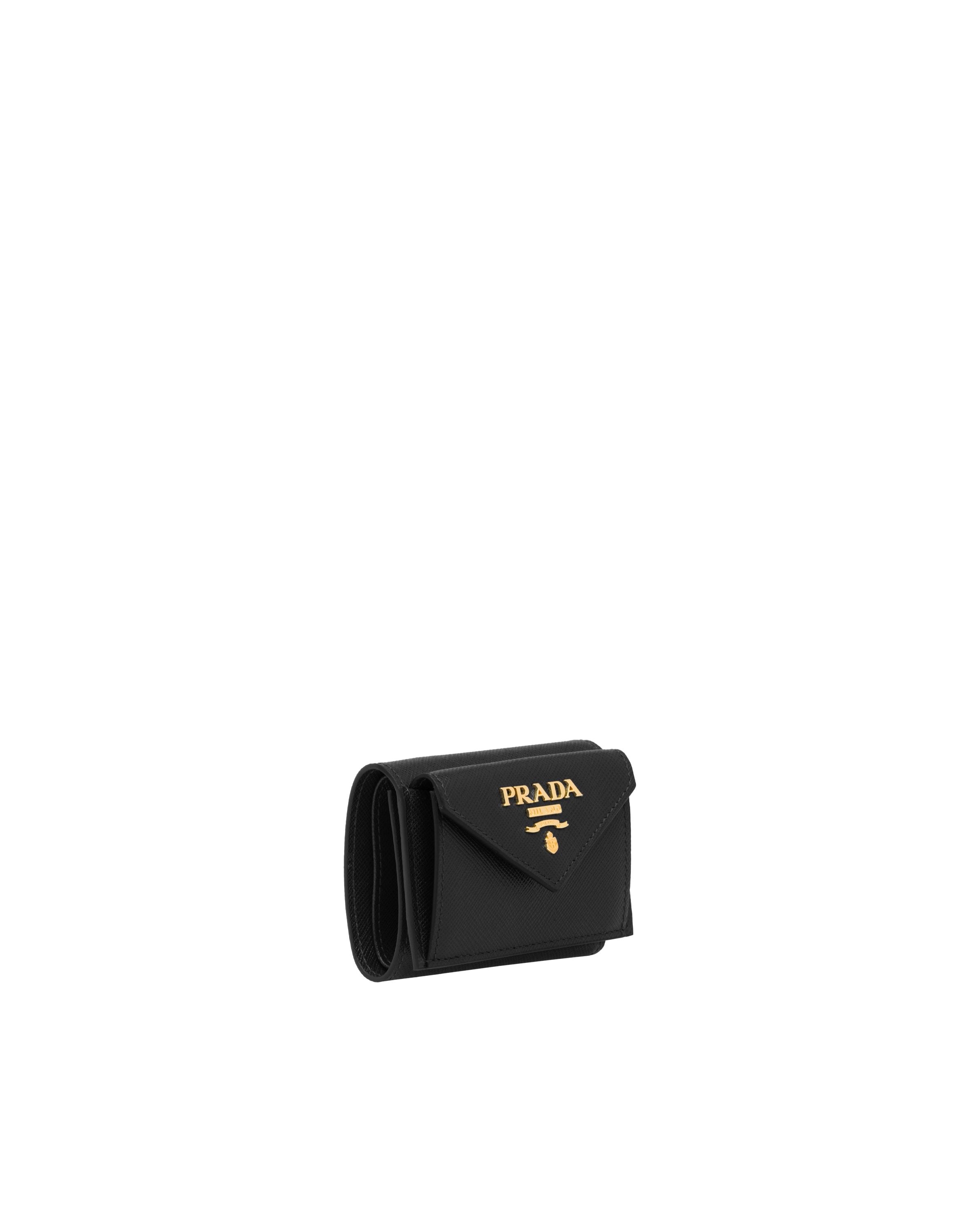 Prada Saffiano Finish Tri-fold Wallet In Black