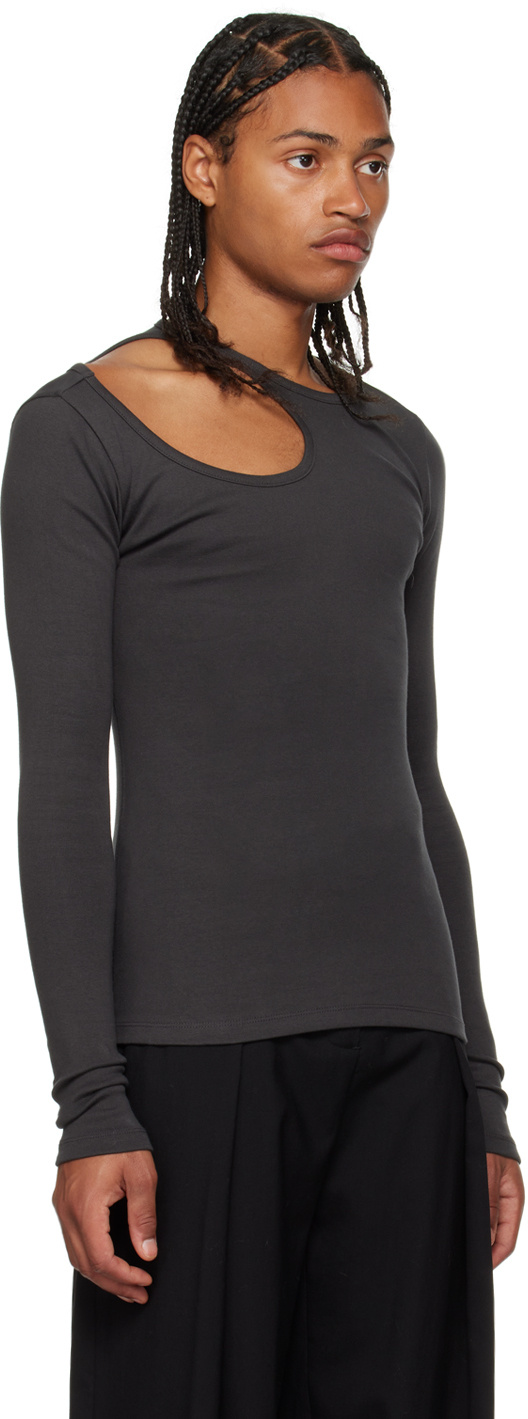 Low Classic Gray Curve Hole Long Sleeve T-shirt In Black